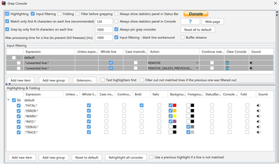 Grep console plugin