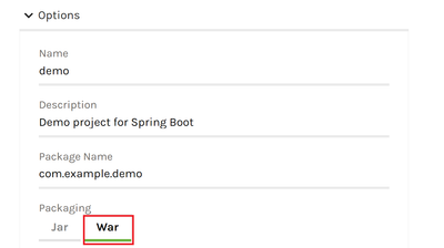 Spring Boot initializr packaging